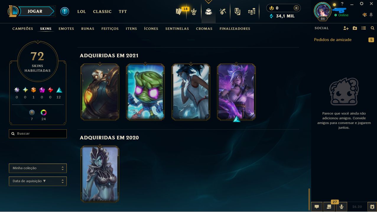 Conta Mestre SoloQ | Full Acesso | Honra 5 | 91 Skins - Troca de Nick