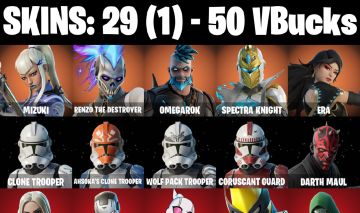 CONTA FORTNITE COM 29 SKINS MIZUKI/OMEGAROK/ERA/DARTH/ROOM/RELIK/RIAN/MYSTICA