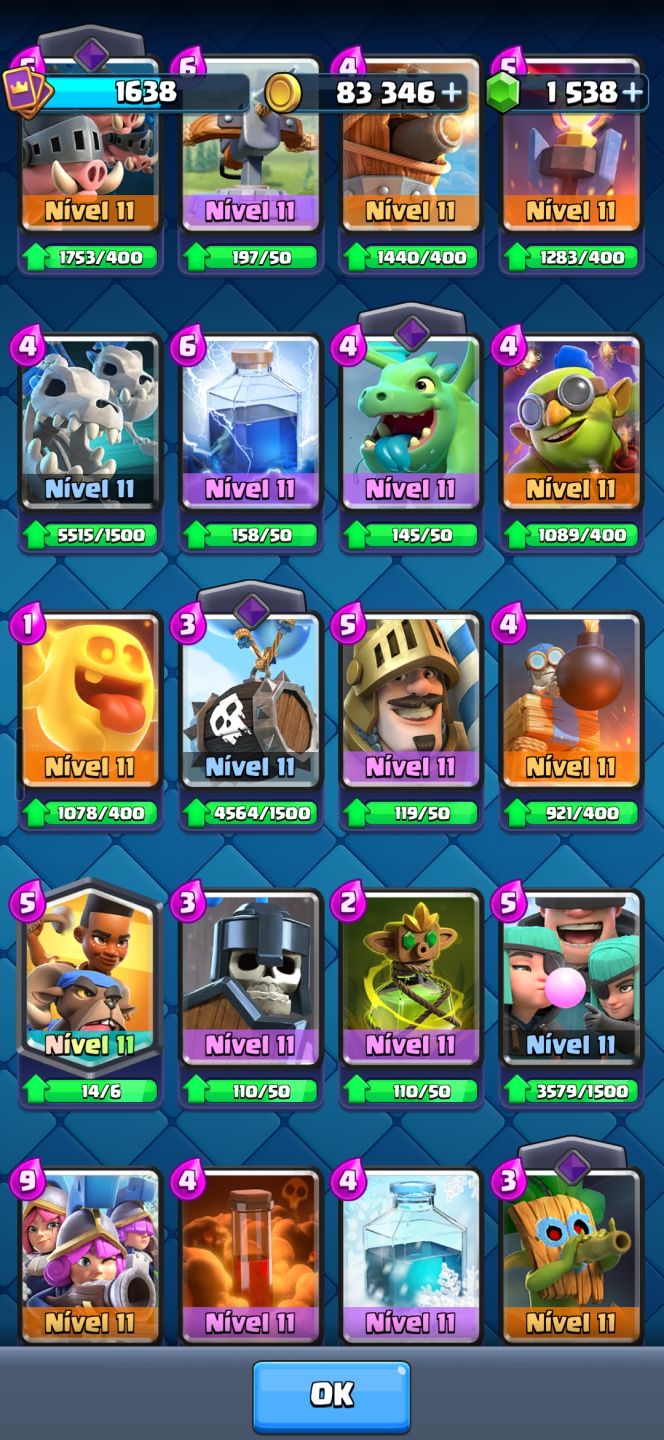 Conta clash royale 12k de troféus com todas as cartas