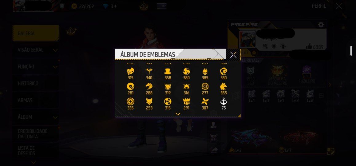 Conta prime 6 Gemada mais de 500 peitorais 6 armas evo e + de 25 passes parceria