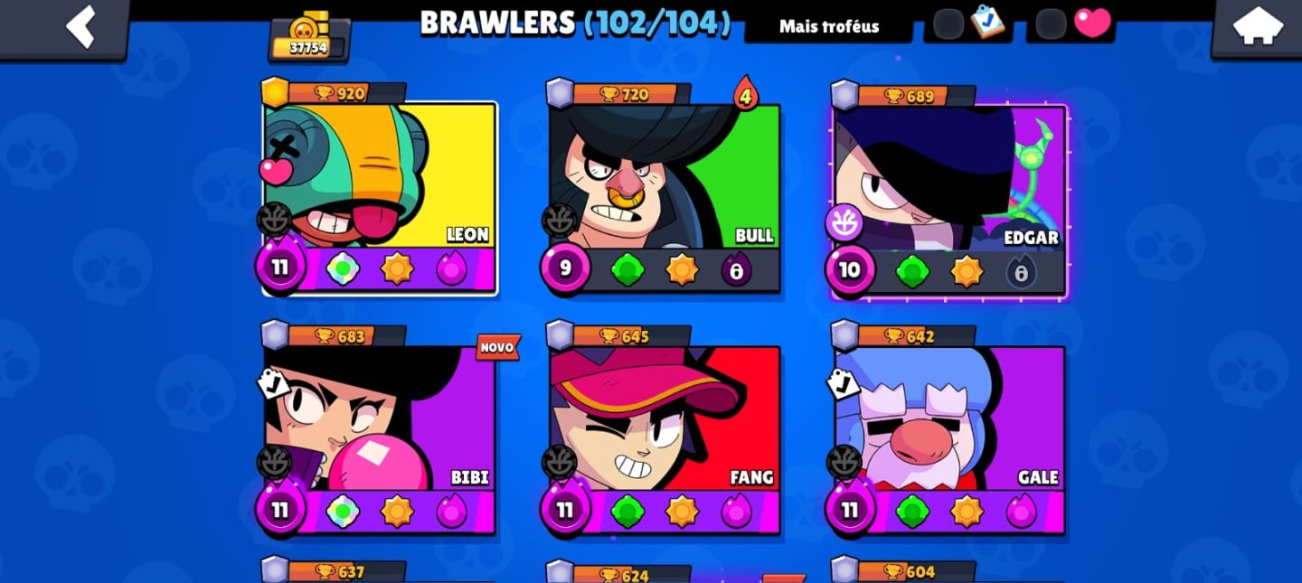 Conta de Brawl Stars 37,7k troféus 102 de 104 Brawlers conta bem desenvolvida.