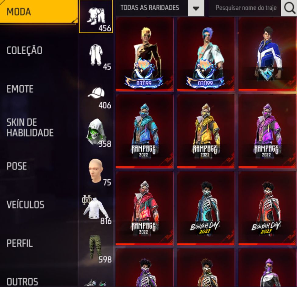 CONTA FREE FIRE: Top Criminal Vermelho + 8 Armas Evo (Lvl 6) + Passes Antigos