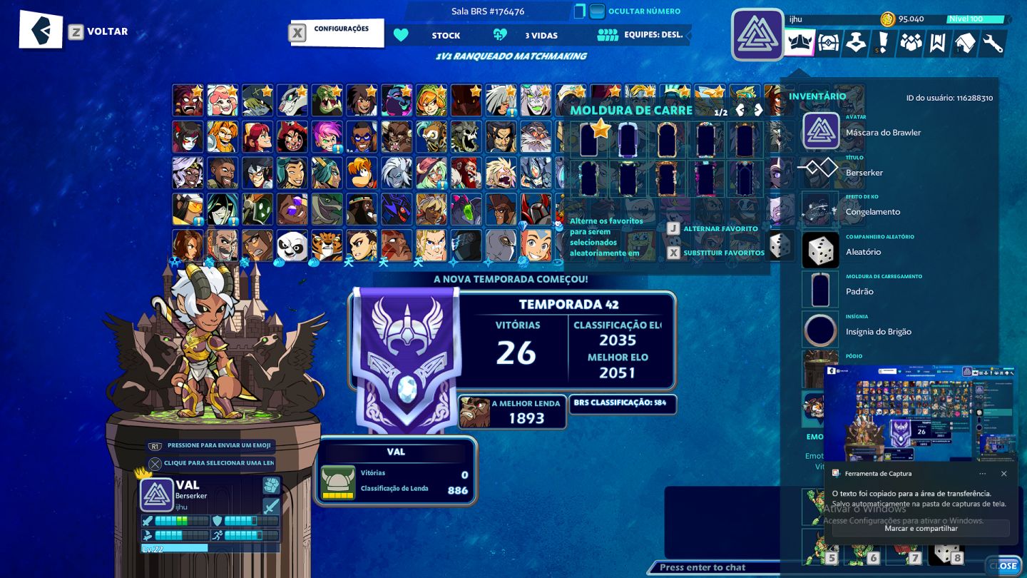 Conta brawlhalla com bastante skin e tudo mais