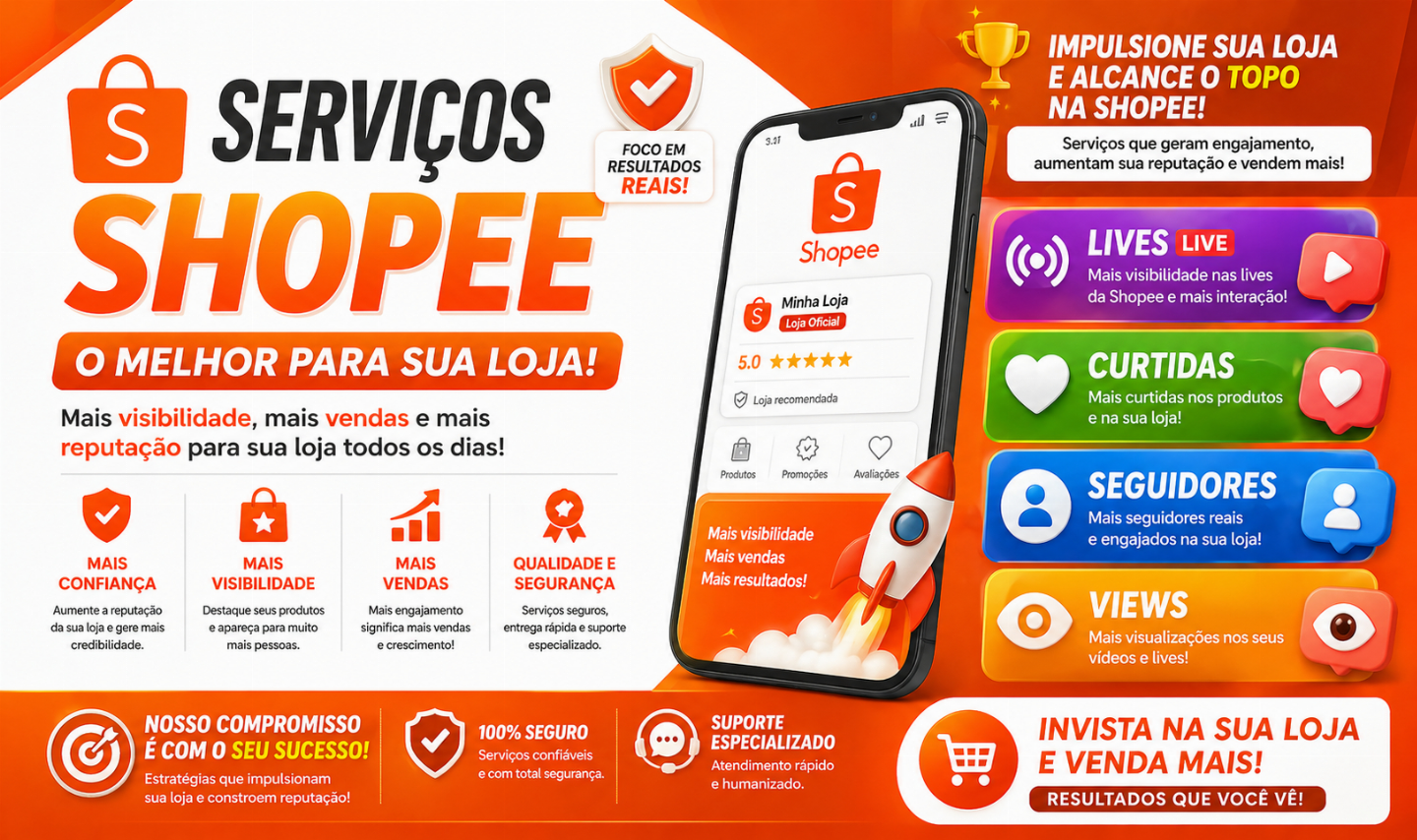 Shopee, os melhores serviços do Brasil, Lives, Seguidores, Curtidas e muito mais