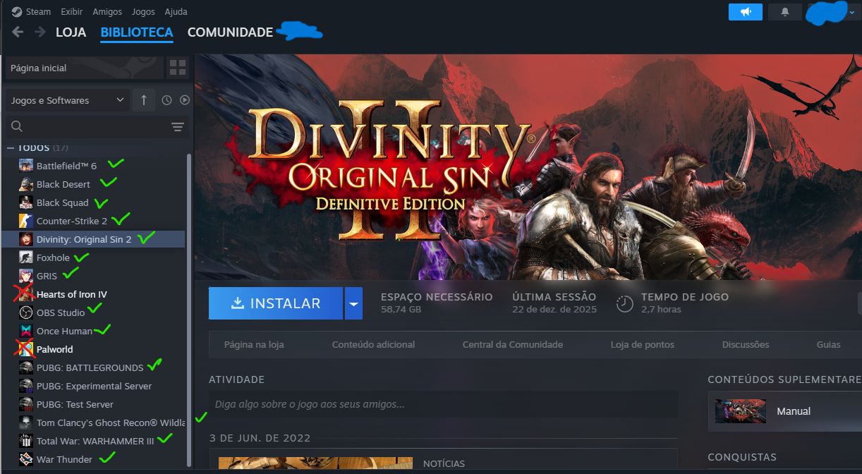 CONTA STEAM | WARHAMMER 3 + FOXHOLE + GHOST RECON WILDLANDS | PODE MUDAR DADOS!!