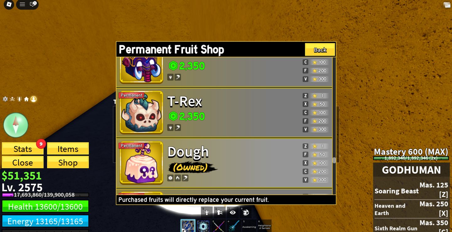CONTA BLOX FRUITS Nível 2575 + 4 frutas permanentes + 2/7 raças V4