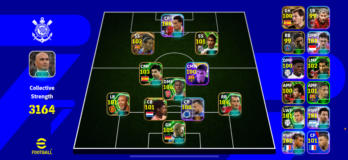 CONTA EFOOTBALL MOBILE BRABA, COM CAFU, VIEIRA 106 E OUTROS TOPS ANTIGOS!