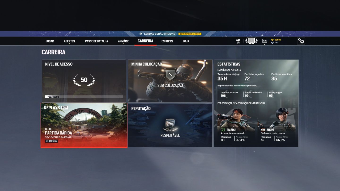 Conta R6 Level 50| 58K+Créditos/Renome|19 Atacantes+20 Defensores Desbloqueados