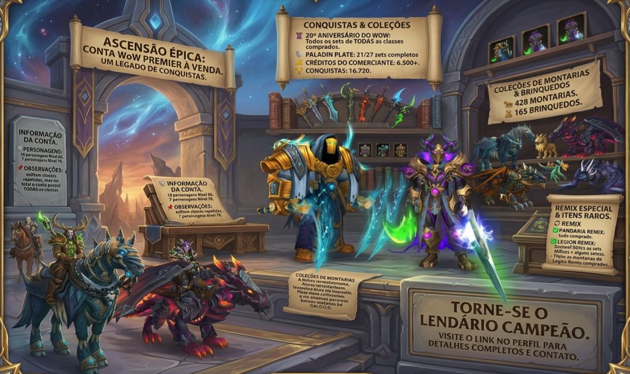 CONTA WORLD OF WARCRAFT + HEARTHSTONE | COLEÇÃO COMPLETA E EXCLUSIVA