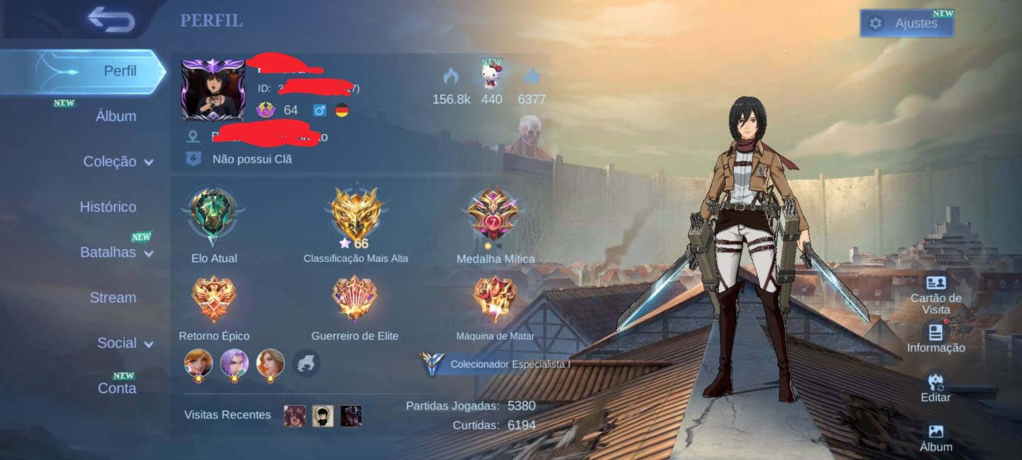 Conta mobile legends main Fanny mlbb com skin aspirante e mikasa atack on titan