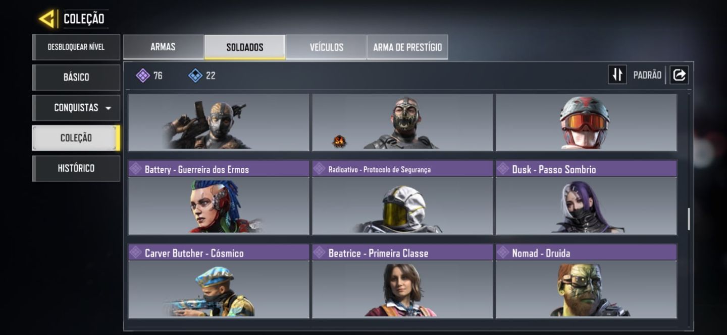 5 lendárias armas nível 400 Arma Épica 202 personagem Épico 76 C: 63k