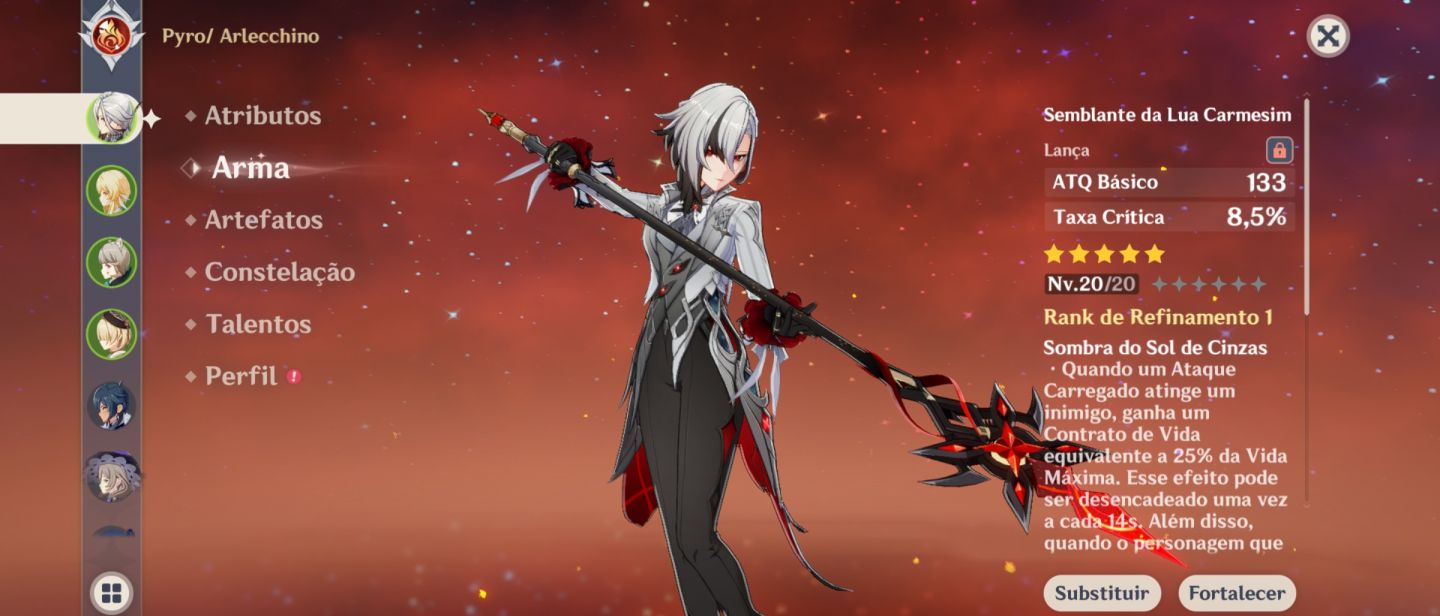 Arlecchino+Arma assinatura+3 armas 5 estrelas.