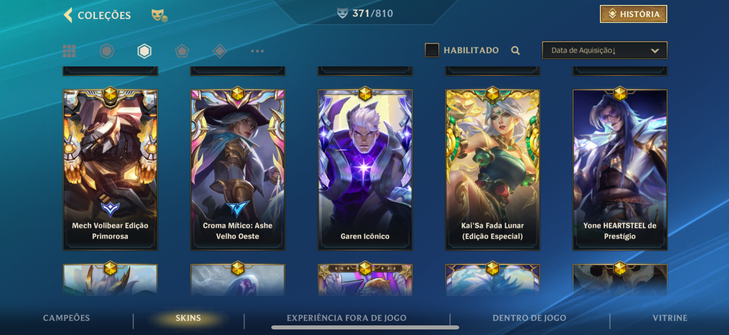 Conta wild rift 371 skins, já foi lenda e monarca