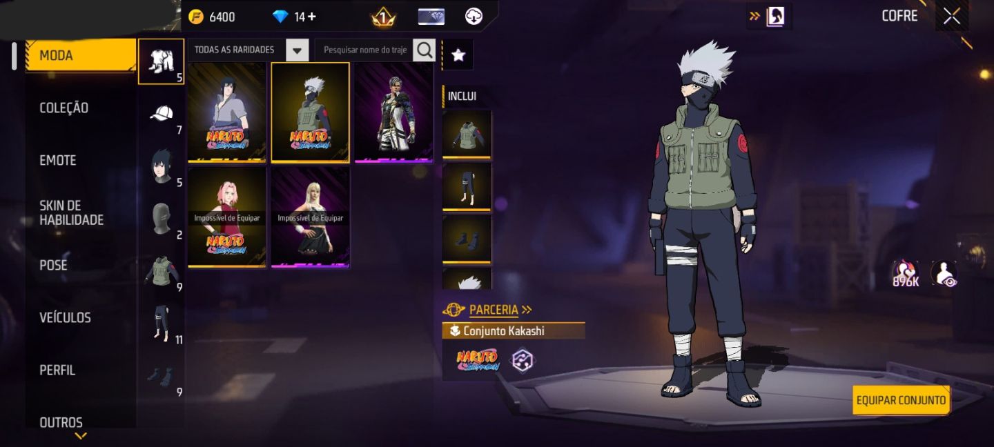 CONTA FF NIVEL 20 COM SASUKE, KAKASHI, SAKURA E GROZA DO SASUKE + BIO DE BATALHA