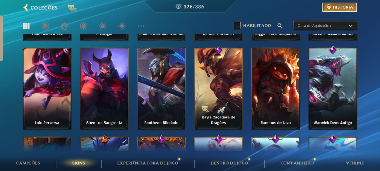 Conta com várias skins