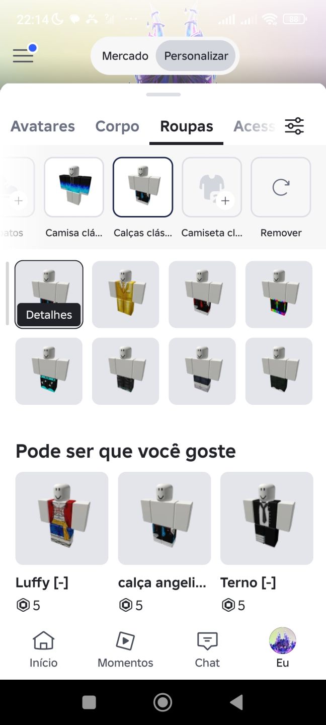 Conta de Roblox com roupas