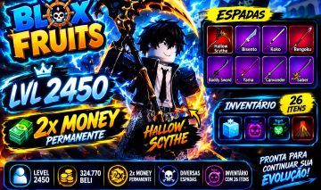 [PROMOÇÃO] Conta Blox Fruits LVL 2450 | 2x Money | Hallow Scythe