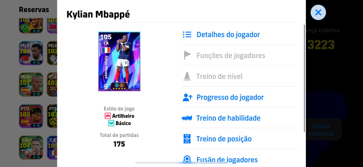 CONTA EFOOTBALL +3220 FORÇA COLETIVA, MESSI, MBAPPE, DROGBA, RONALDINHO ETC
