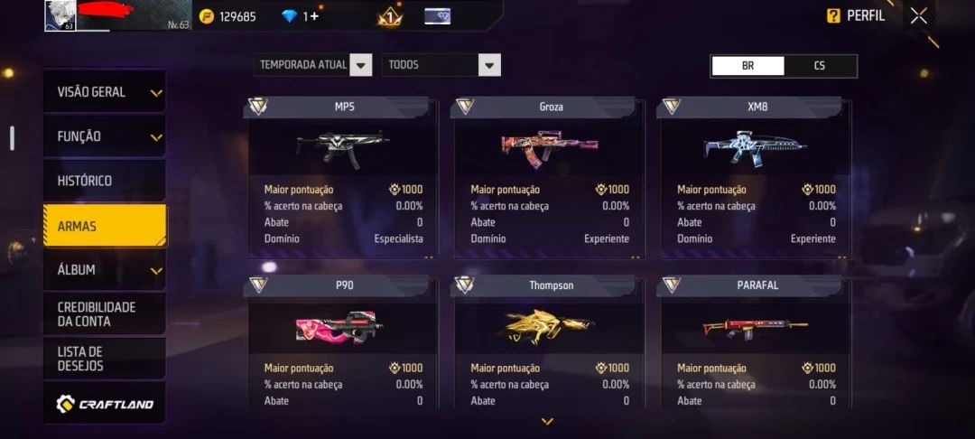 Conta de Free Fire com Passe Antigo