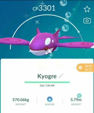 Shiny kyogre Capturado em 2019. (Troca Sortuda garantida)
