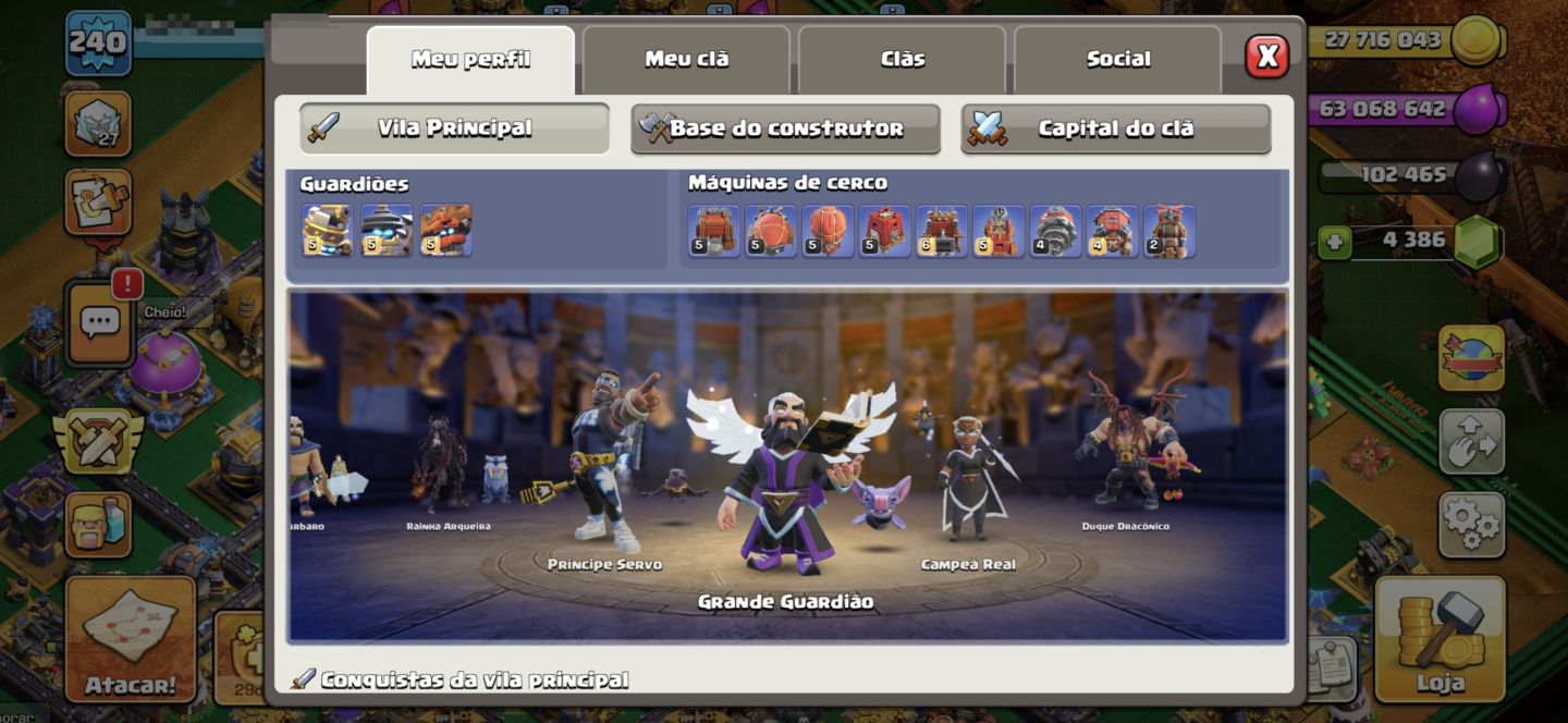 Cv 18 full, e muito rara com id raro e obstaculos antigos, muitas skins de herói