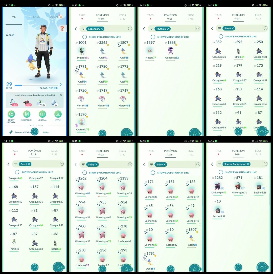 CONTA POKÉMON GO LVL 29 2 AZELF SHINY + 10 LENDÁRIOS + 2 MÍTICOS D109