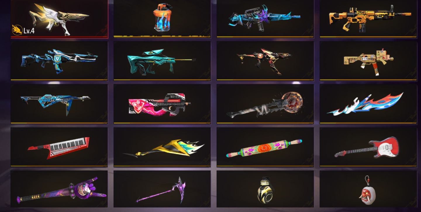 Conta de fre fre com várias skins de armas atribuídas