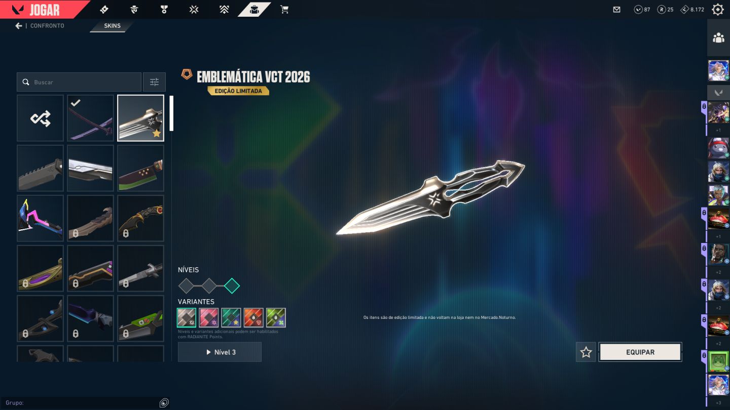 CONTA COM 55 SKINS, KATANA EX.O, FACA VCT LIMITADA, VANDALS E PHANTOMS PREMIUM