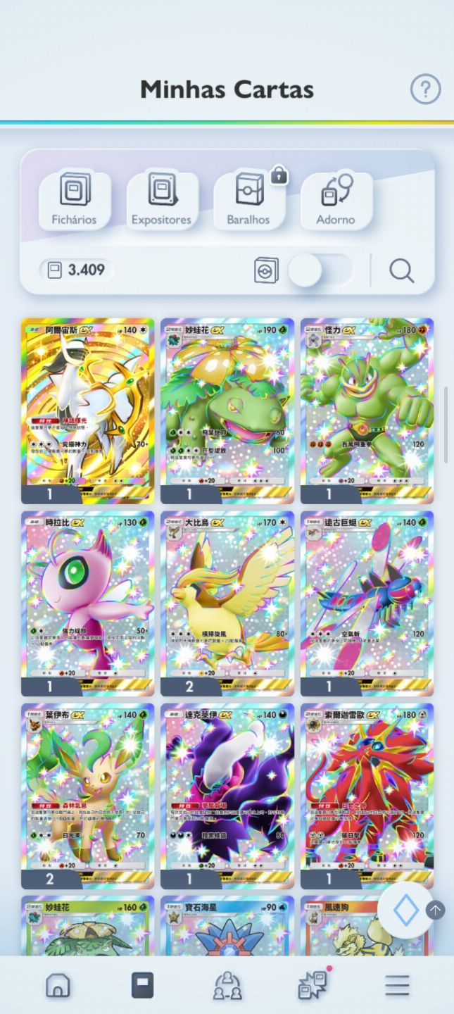 Pokémon TCG Pocket com Crown Arceus EX | 3.409 Cartas | 4.131 Ampulhetas | TCG05
