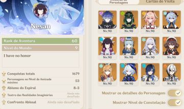 Conta Genshin Ar60 100% + Zzz Ar60 100% + Ambas Build Boas e Personagens Meta
