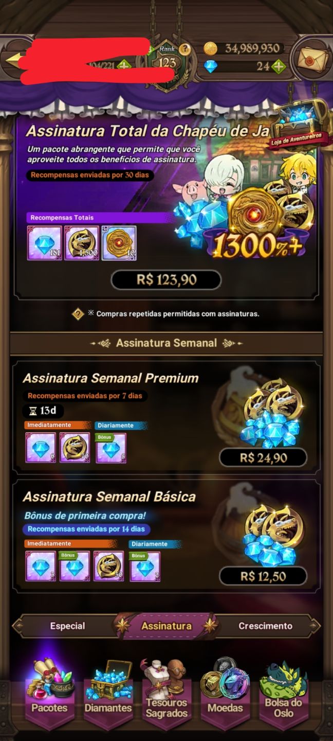 Conta de 7ds com 10 milhões end game pela metade do preço