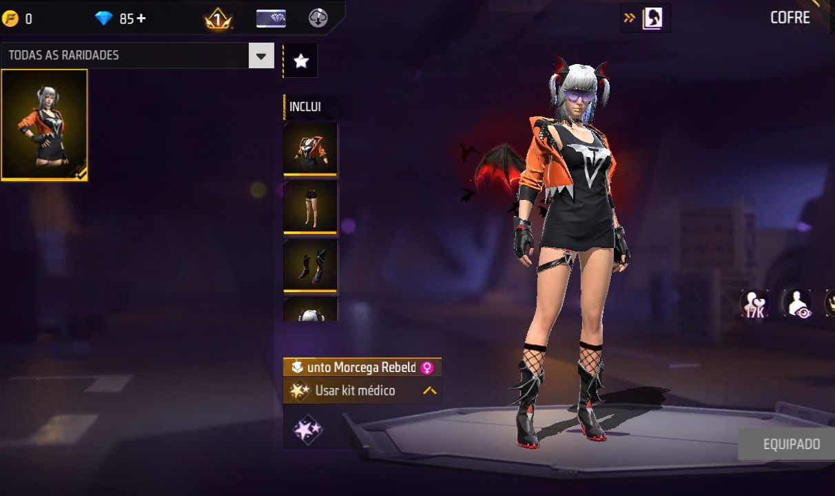 CONTA FF COM SKIN MORCEGA REBELDE + 85 DIAMANTES (SEU EMAIL)