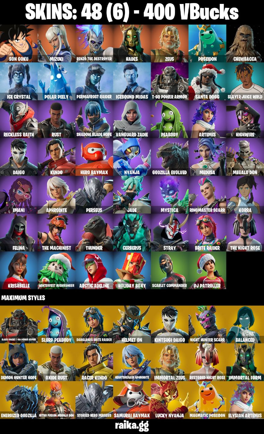 CONTA FORTNITE 48 SKINS MIZUKI/HADES/ZEUS/POSEIDON/STRAV/JADE/FELINA/POSEIDON