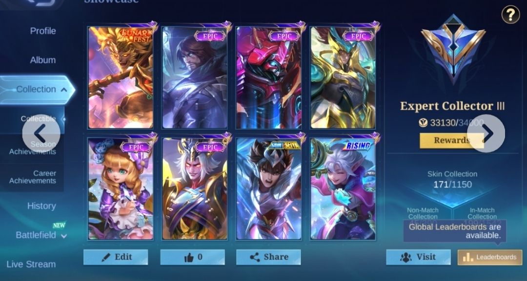 Conta mobile legends 171 skins
