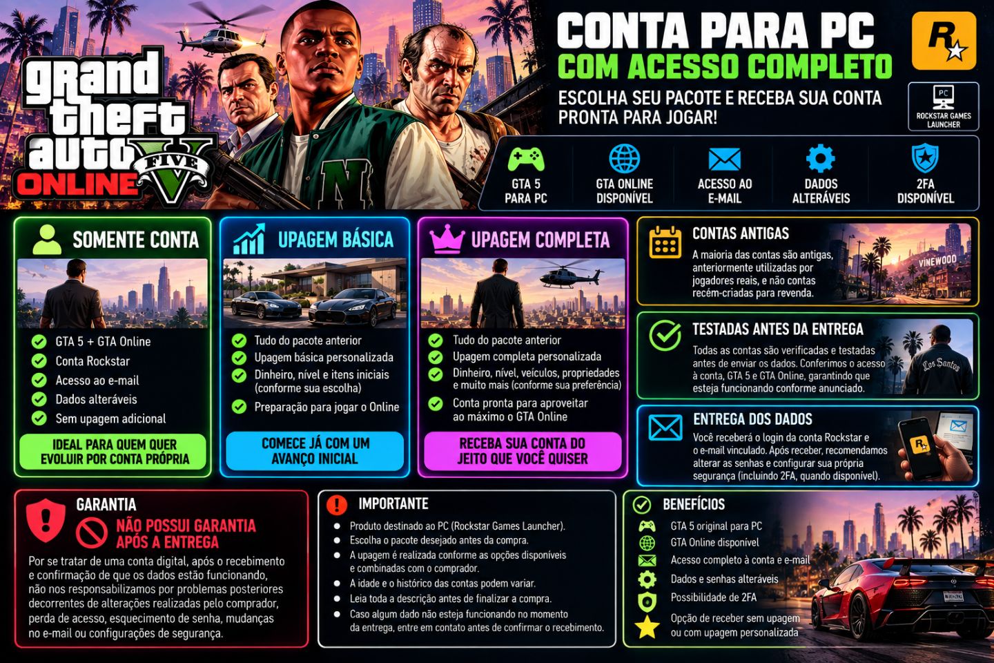 CONTA GTA 5 ONLINE PC | ROCKSTAR + EMAIL | FULL ACESSO | MENOR PREÇO