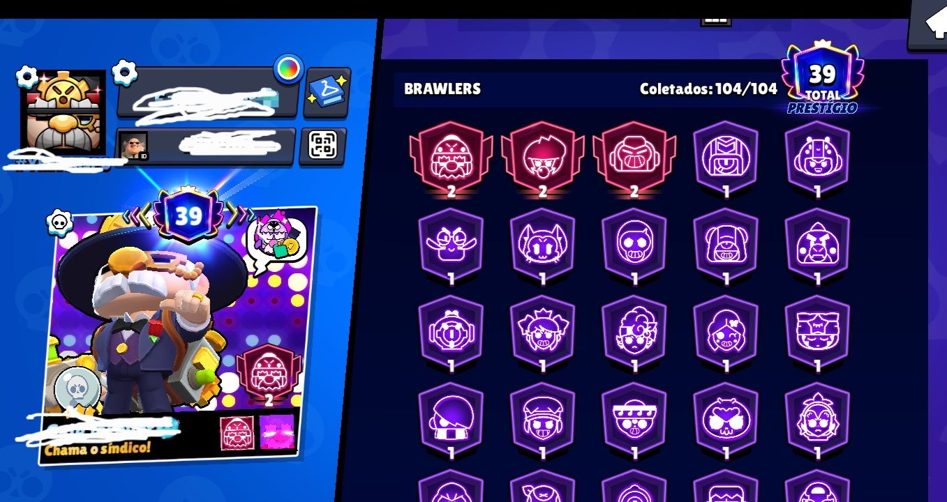 Conta brawl stars 66k , 104/104 brawlers, 40 brawlers full upados,7 passes 40p