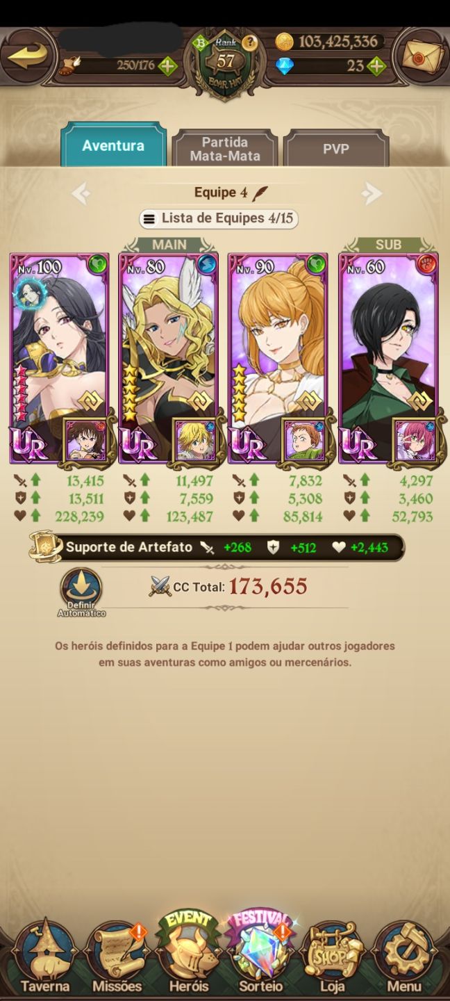 Conta de 7ds com time meta pvp