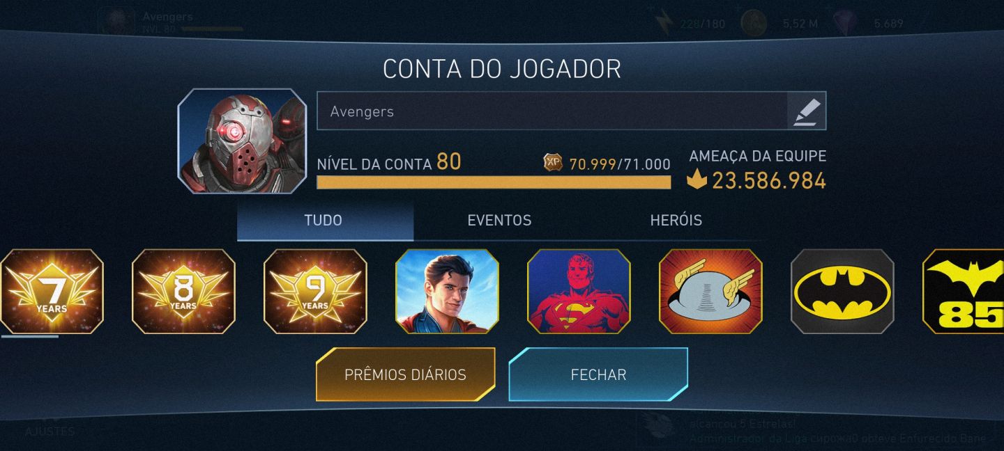 Conta INJUSTICE 2 Nível 80