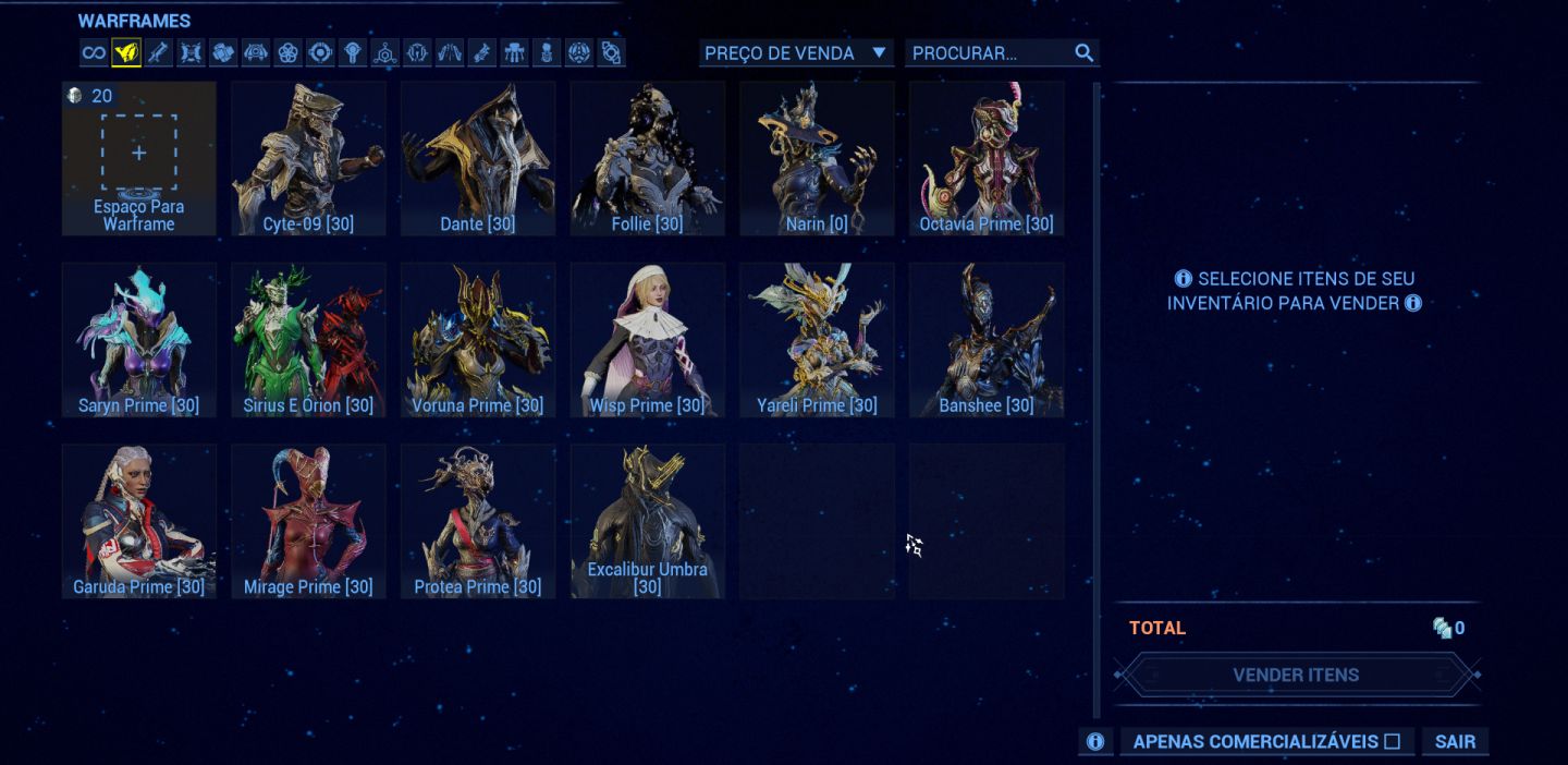 Conta warframe MR19, saldo atual: 570 platinas