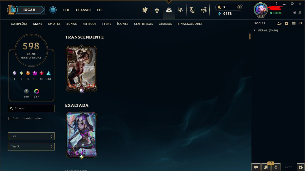 CONTA DUPLA VALORANT (R$4455) + LOL (6048) GASTOS