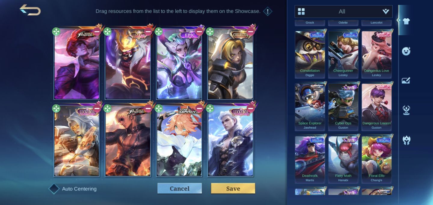 Conta MLBB 285 skins, épicas, aspirants, legend, Kof, Colab. etc