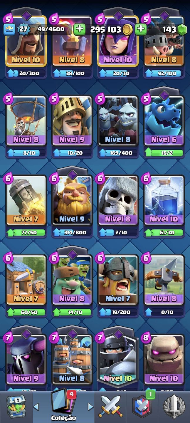 Conta Clash Royale 4200 | Mega Cavaleiro + Golem Nv10