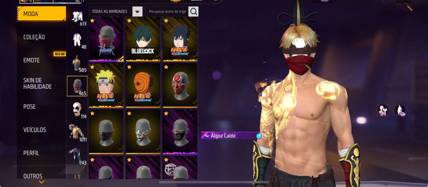 CONTA FREE FIRE FULL PARCERIA + 1K DE PEITAS + RAGNAROK+ PRIME 8 + PES DESCALÇO