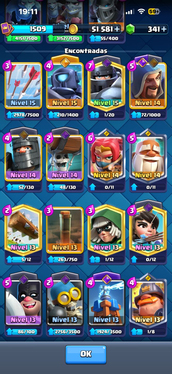 Conta de Clash Royale 11k800tf completinha