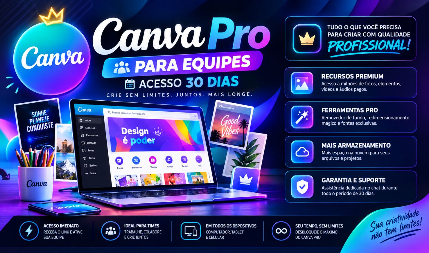 Canva Pro para Equipes - Acesso 30 Dias (Recursos Premium)