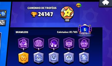 Conta Brawl stars, 24k troféus com 81 brawlers desbloqueados e skins!