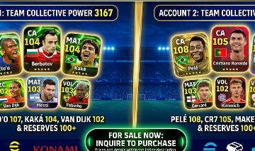 Contas eFootball TOP! Força 3167, 3131 + Pelé 108, Eto'o 107 e CR7 105