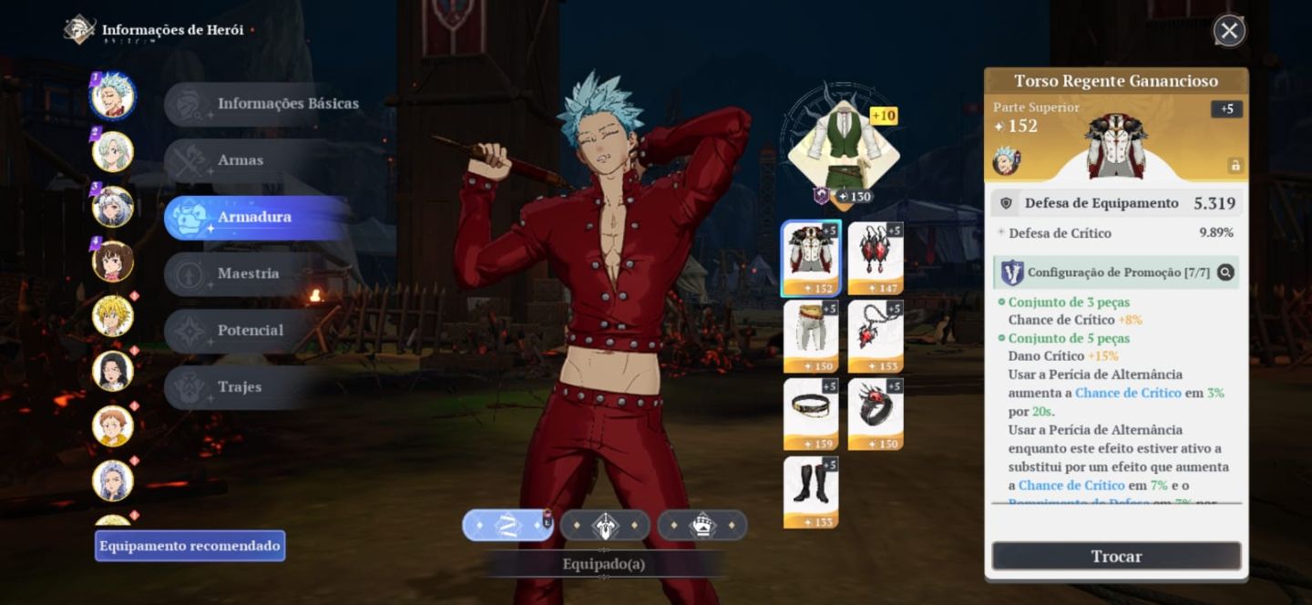 Conta end game 7ds origins 125k de poder Ban P5, Meliodas, Escanor, Elizabeth...