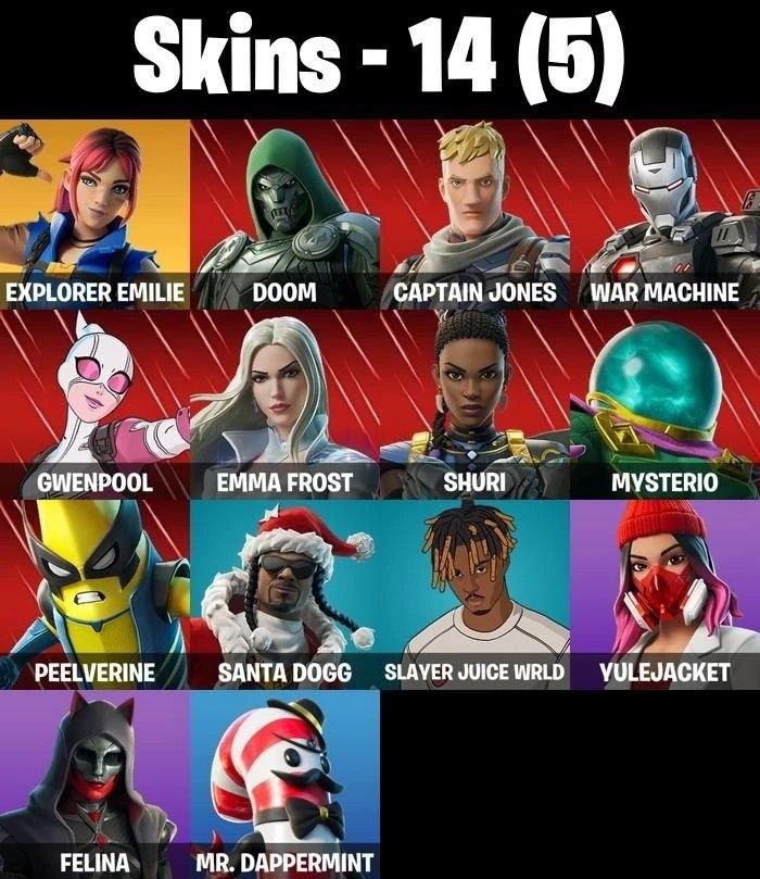 Conta Fortnite com 14 Skins Explorer Emilie/doom/emma Frost/shuri/felina/peelv