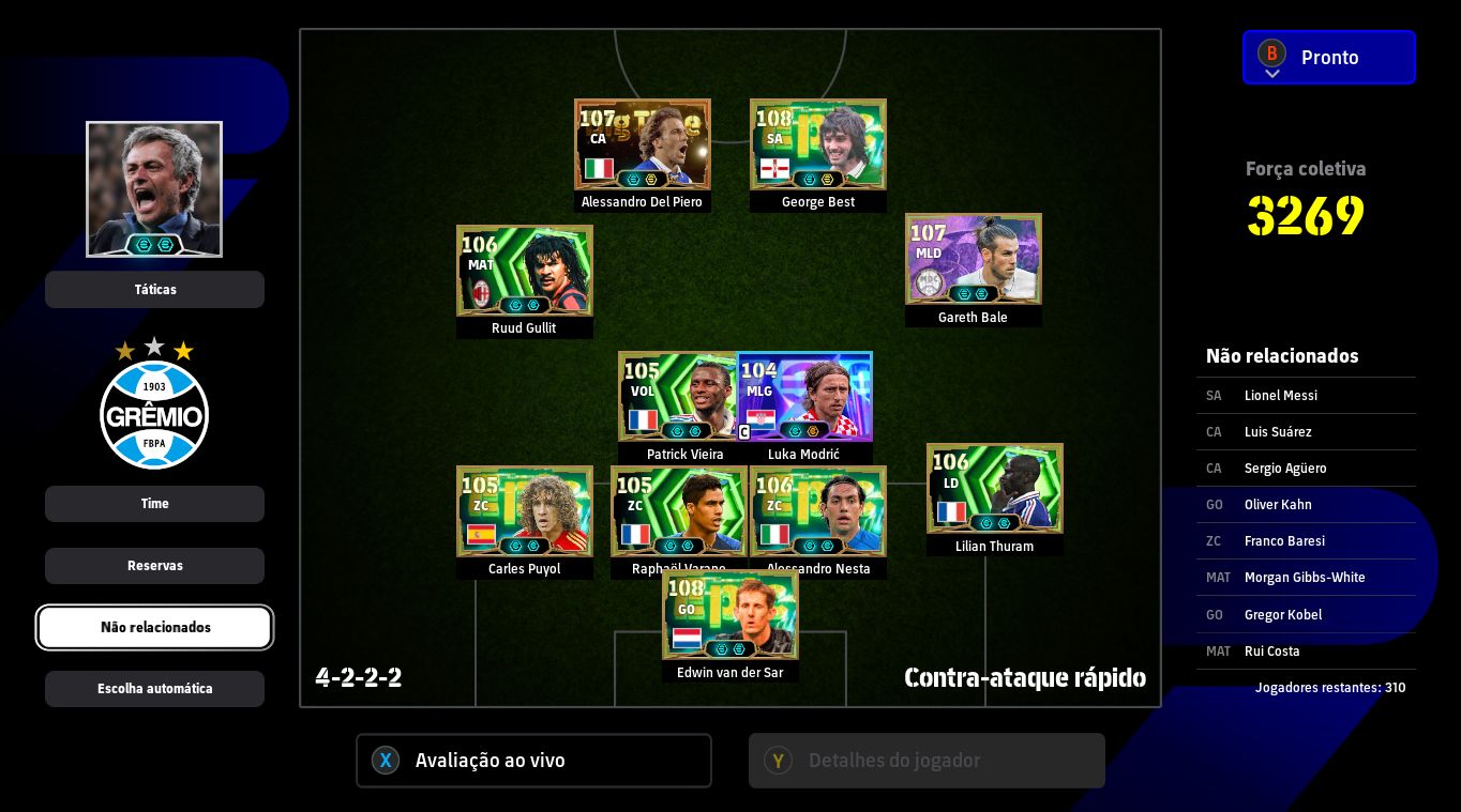 CONTA eFOOTBALL STEAM | FORÇA 3269 | GEORGE BEST 108, VAN DER SAR 108, DEL PIERO